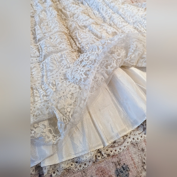 Vintage white lace dress 50s 60s ruffled wedding dropwaist - Picture 8 of 10